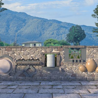 新中式乡村景墙围墙3D模型