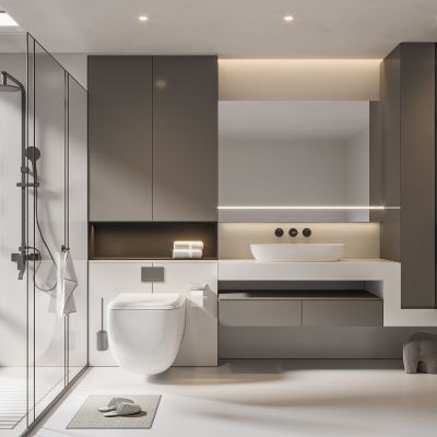 现代卫生间 马桶 浴室柜 洗脸盆 镜柜 玻璃隔断