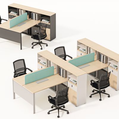 现代办公桌椅组合，办公桌，职员桌，职员椅，办公椅，转椅，工位，屏风，桌屏，转椅，桌上屏，屏风工位，卡座，网布办公椅，网布转椅，办公室，员工位3D模型