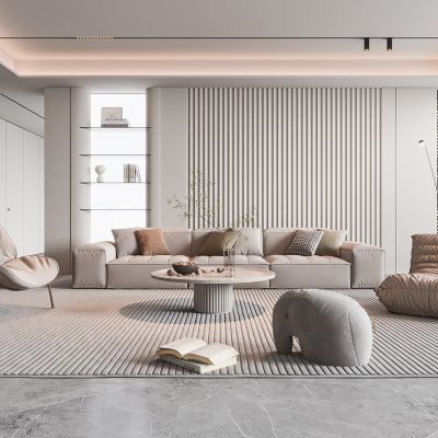 现代客厅 无主灯客厅 沙发组合 茶几组合 饰品摆件