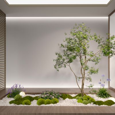 3d现代室内组团小景模型  现代植物堆 球形灌木 苔藓球  带花灌木植物组合-vr