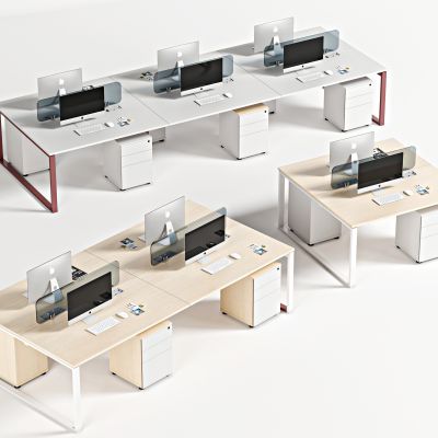 现代办公桌，工位，职员桌，员工位，屏风工位，卡座，条桌，办公桌，对坐桌，桌上屏3D模型