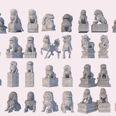 中式石狮子组合3D模型
