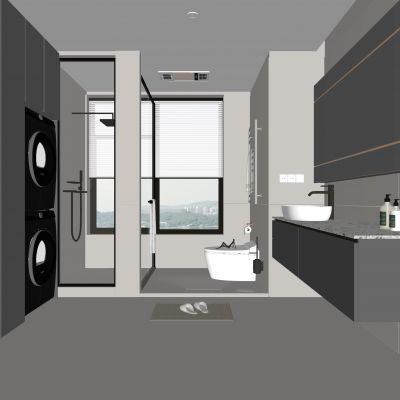 现代卫生间 马桶 浴室柜 洗脸盆 智能镜 洗衣机 烘干机 玻璃隔断