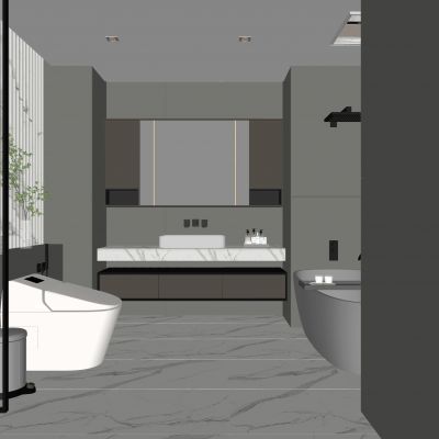 现代卫生间 马桶 浴室柜 洗脸盆 镜柜 玻璃隔断