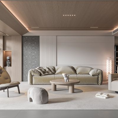 现代客厅 无主灯客厅 沙发组合 茶几组合 饰品摆件