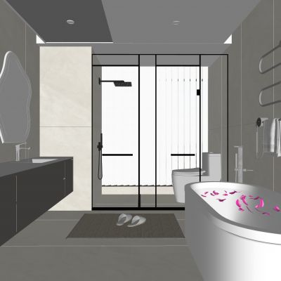 现代卫生间 马桶 浴室柜 洗脸盆 智能镜 浴缸 玻璃隔断