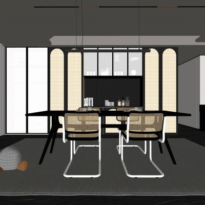 现代家居餐厅 餐桌椅组合 酒柜组合 吊灯 饰品