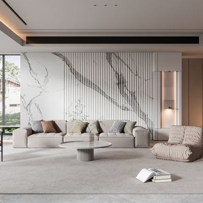 现代客厅 无主灯客厅 沙发组合 茶几组合 饰品摆件