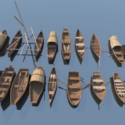 中式木船组合3D模型