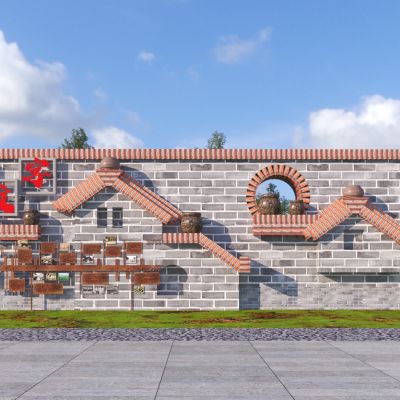 新中式景墙围墙3D模型