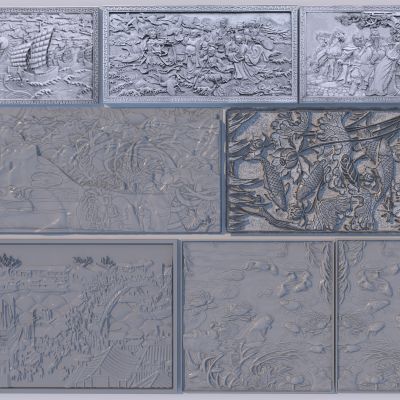 中式浮雕墙3D模型