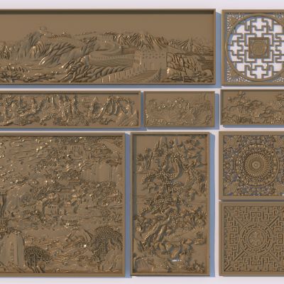 中式植物雕花浮雕画3D模型