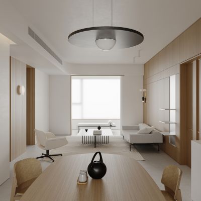 现代极简原木色客餐厅