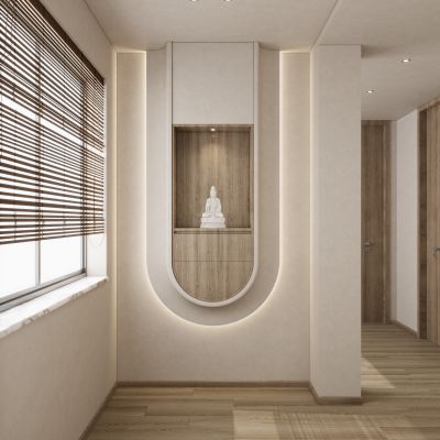 新中式奶油原木风隔断玄关