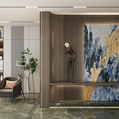 轻奢原木风弧形隔断玄关