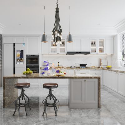 简欧 厨房 吸油烟机 导台