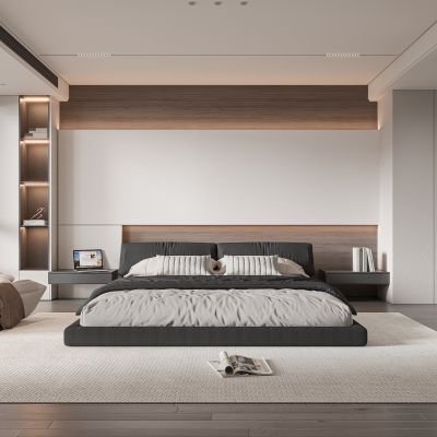 现代卧室 双人床 饰品 休闲椅 床头吊灯 无主灯造形吊顶 衣柜