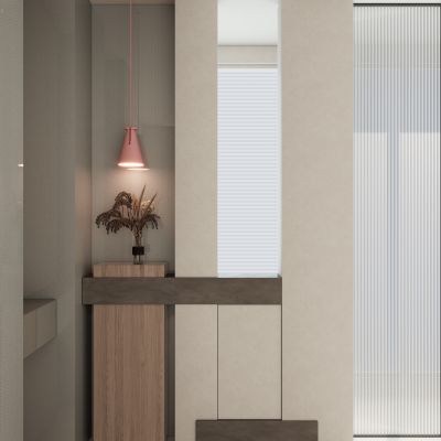 意式简约风岩板造型隔断玄关