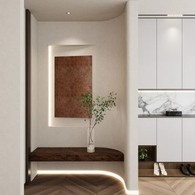 北欧奶油简约风弧形隔断玄关