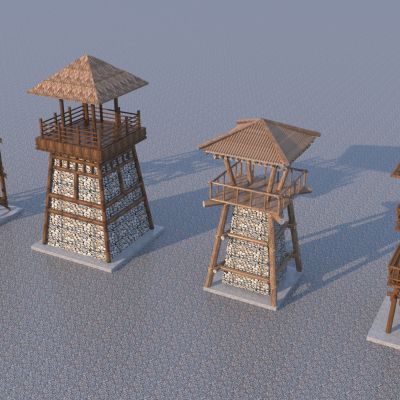 中式瞭望观景塔3D模型