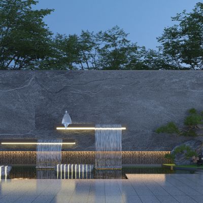 新中式流水景墙3D模型