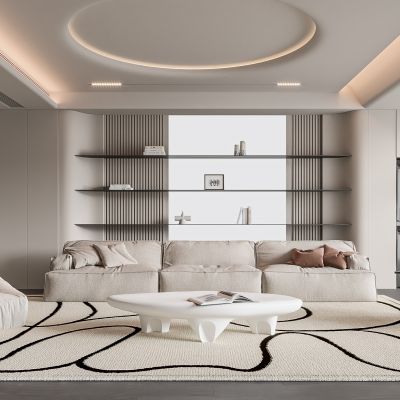 现代客厅 无主灯客厅 沙发组合 茶几组合 饰品摆件