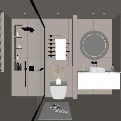 现代卫生间 马桶 浴室柜 洗脸盆 镜柜 玻璃隔断