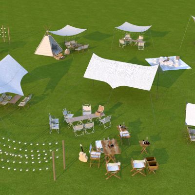 现代户外露营天幕帐篷集合3D模型