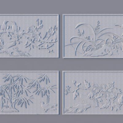 中式花鸟浮雕3D模型