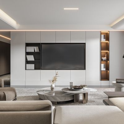 现代客厅 无主灯客厅 沙发组合 茶几组合 饰品摆件