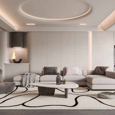 现代客厅 无主灯客厅 沙发组合 茶几组合 饰品摆件