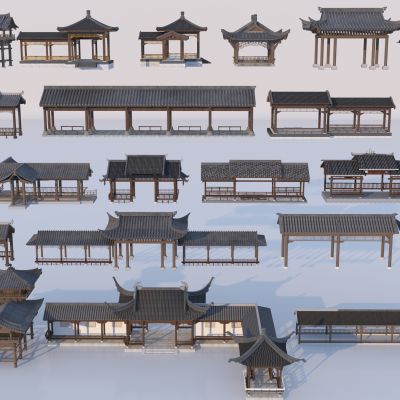 中式长廊 廊架合集3D模型