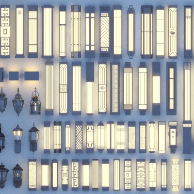 中式壁灯组合3D模型