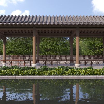 新中式景观长廊3D模型