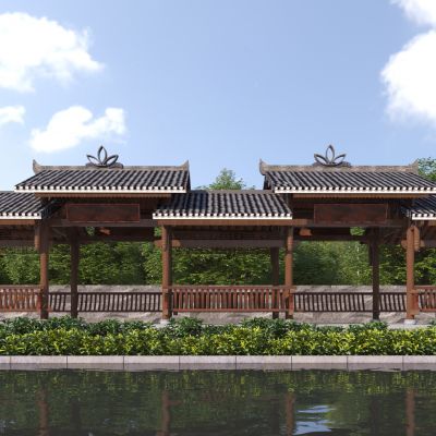 新中式景观长廊3D模型