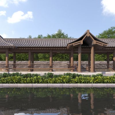 新中式景观长廊3D模型