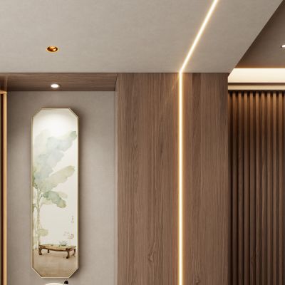 新中式轻奢原木风隔断玄关