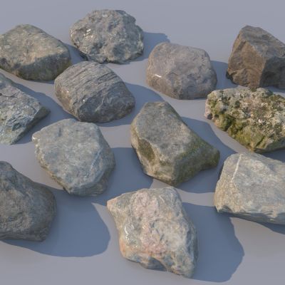 现代假山石_自然石头3D模型