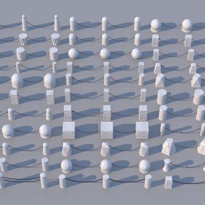 现代车挡石_铁索_绳索_石墩3D模型