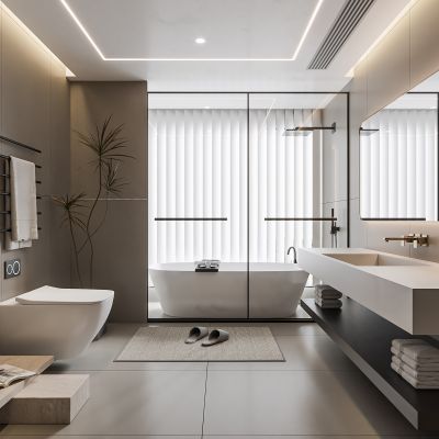 现代卫生间 马桶 浴室柜 洗脸盆 镜柜 玻璃隔断 浴缸3D模型
