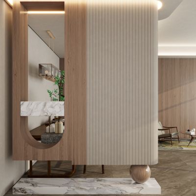 轻奢原木风造型顶客厅隔断玄关