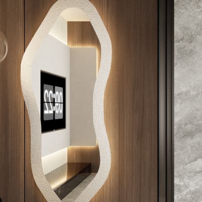 意式轻奢风造型镜子岩板玄关隔断