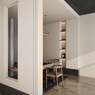 意式新中式轻奢风斯卡帕叠级隔断玄关