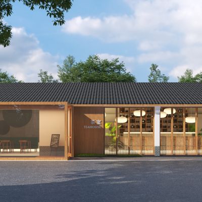 新中式咖啡店门头3D模型