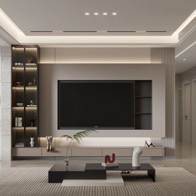 现代客厅3D模型 电视背景墙 电视墙