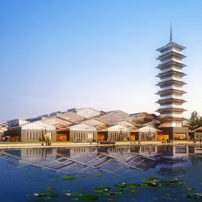 新中式建筑外观古塔