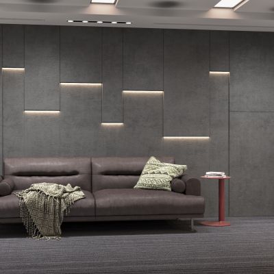 现代客厅 沙发 落地灯 雕塑