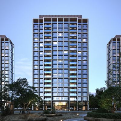 现代建筑园林景观黄昏夜景