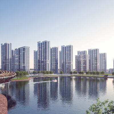 现代高层建筑外观公园